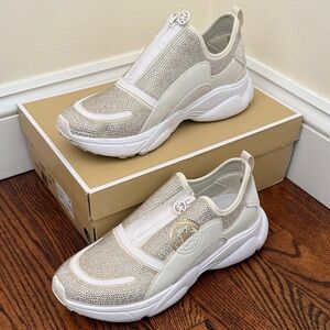 Michael Kors Cream Sami Zip Trainer Scuba/Hot FX Stones Sz 9